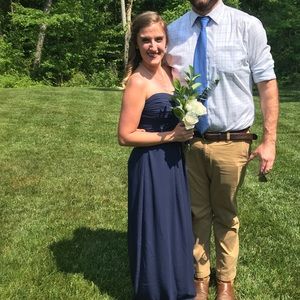 Size 2, navy blue, David’s Bridal bridesmaid dress